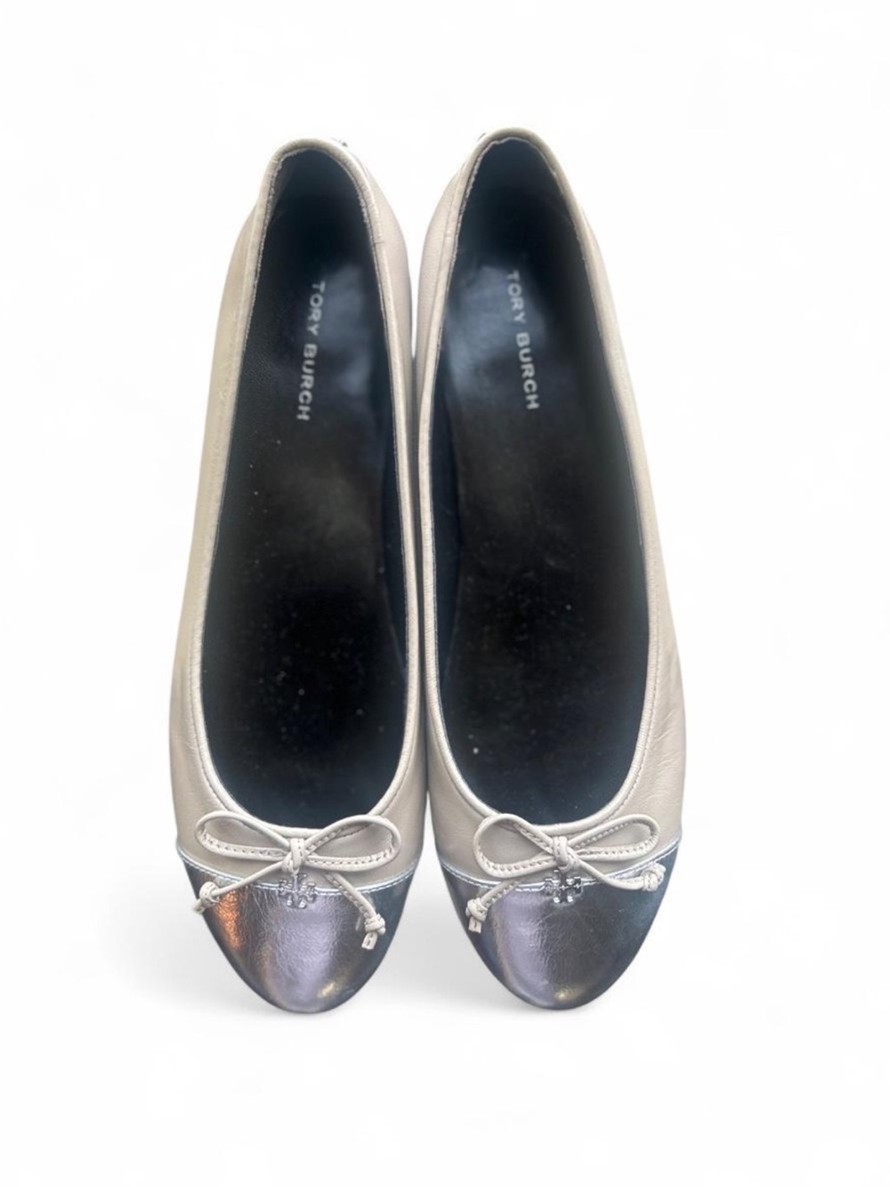New without box Tory Burch Silver/oyster Cap Toe Ballet Flats. 6.5